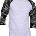 Dream USA Men's Casual 3/4 Sleeve Baseball Tshirt Raglan Jersey Shirt White (Medium, White & Dark Gray Camo)