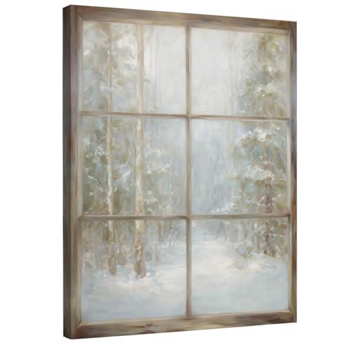 DIENADFX Vintage Winter Christmas Scene Canvas Wall Art Decor, Winter Forest Landscape Paintings Wall Art, Snowy Cottagecore Winter Xmas Wall Decorations Pictures for Living Room Bedroom, 11x14 Inches