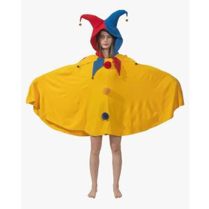 Cozy Jester Costume - Renaissance Court Jester Cosplay Hooded Cape with 2 Bells - Halloween Costume for Women Men, One Size
