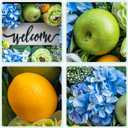 24 Inch Spring Summer Wreath for Front Door, Blue Spring and Summer Wreath with Hydrangea, Apple & Lemon, Peony Flowers and Greenery, Spring Door Wreath for Indoor Outdoor Decor
