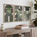 VIYYIEA Boho Solid Wood Carved Wall Art Set of 3, Geometric Minimalist Wooden Home Decor Panels, Handcrafted Solid Wood Wall Hanging for Living Room Bedroom Hallway, 16 x 8 Inch Each (Boho Green)