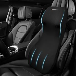 One-Piece Car Seat Lumbar Support Pillow and Neck Pillow, Memory Foam Pillow for Back Pain Relief, Ergonomic Car Pillow for Driving Seat Office Chair, Black