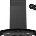 FIREGAS Range Hood 30 inch, 600 CFM Wall Mount Glass Kitchen Hood Ducted/Ductless Convertible with 3-Speed Fan, Screen Control, Time Setting, LED Lights, Black Painted Stainless Steel Vent Hood