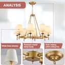29.9inch 8-Light Gold Chandelier with White Linen Fabric Shade Large Farmhouse Ceiling Light Fixture Industrial Adjustable Hanging Pendant Light for Dining Room Living Room Kitchen Bedroom