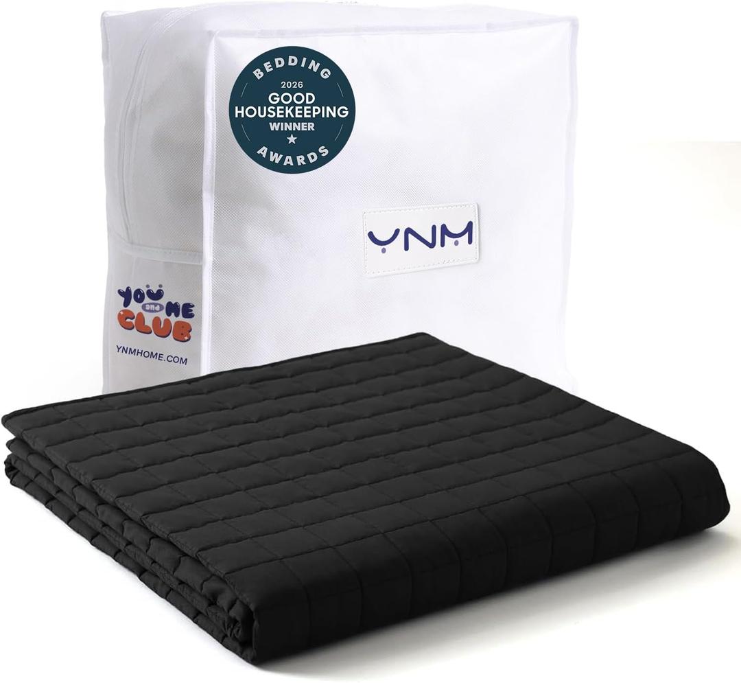 YnM 17lbs Weighted Blanket for Adults, Cotton Heavy Bed Throw Blanket with Cooling Glass Beads for All Season Use, Ideal for One Person of 160lbs (60x80 Inches, Queen Bed, Black)
