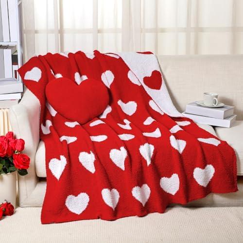 FuWeave Valentine's Day Throw Blankets Pillow Gifts Set Valentines Gift Include Double Sided Flannel Blanket 50 x 60 Inch and Plush Throw Pillows Cushion for Couch Sofa Bed Decorations
