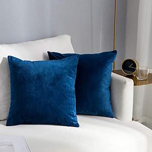 Stellhome Pack of 2 Cozy Velvet Pillow Covers Square Decorative Cushion Covers for Bed Couch Sofa Bench, 22 x 22 inch (55 x 55 cm), Navy Blue
