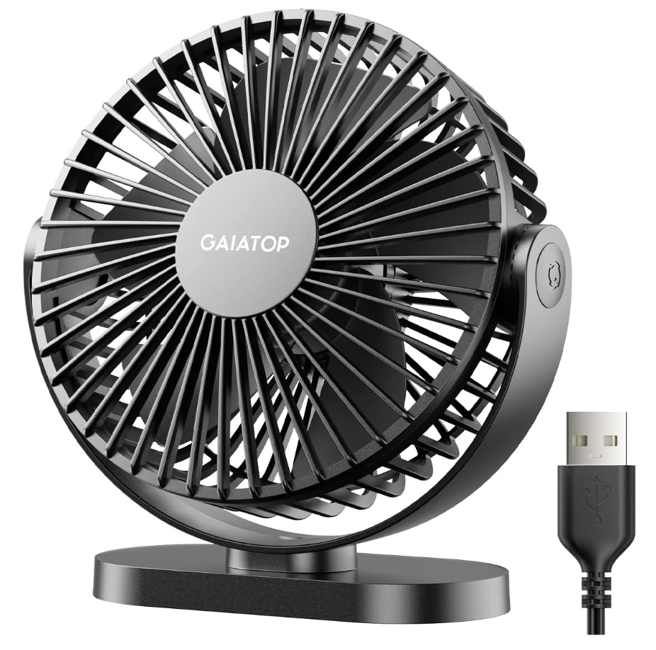 Gaiatop USB Desk Fan, 5.5 Inch Small Quiet Powerful 3 Speeds 90° Rotate, Personal Mini Portable Desktop Table Fans, Cooling for Home Office Car Travel Indoor Outdoor Black
