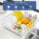 SNTD Dish Drying Rack for Kitchen Counter - Large Dish Rack with Drainboard, Rustproof Dish Drainer with Utensil Holder for Sink, White
