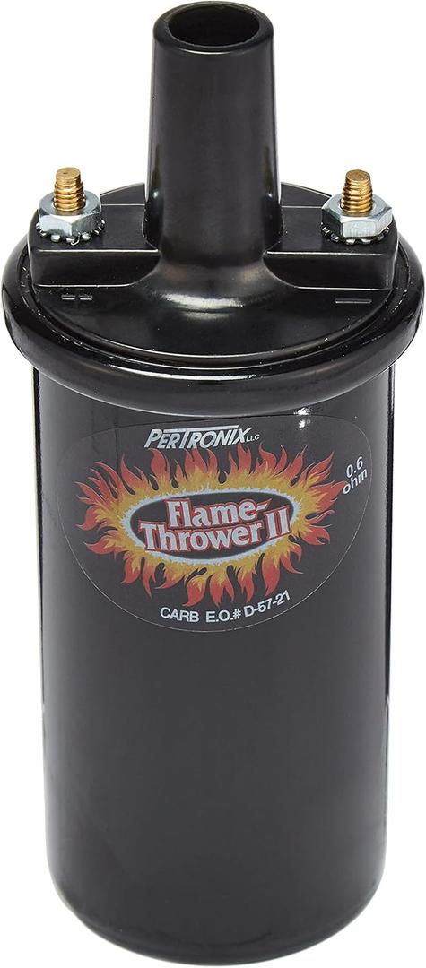 PerTronix Flame-Thrower II Ignition Coil 45,000 Volt - 12V High Output Performance Ignition Coil, 0.6 Ohm Oil-Filled Canister, Black, Electronic Ignition Compatible - 45011