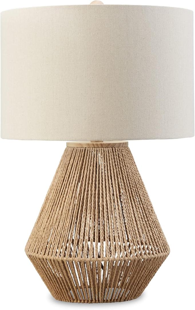 Signature Design by Ashley Clayman Bohemian 23.5" Paper Rope and Wood Table Lamp, Light Brown