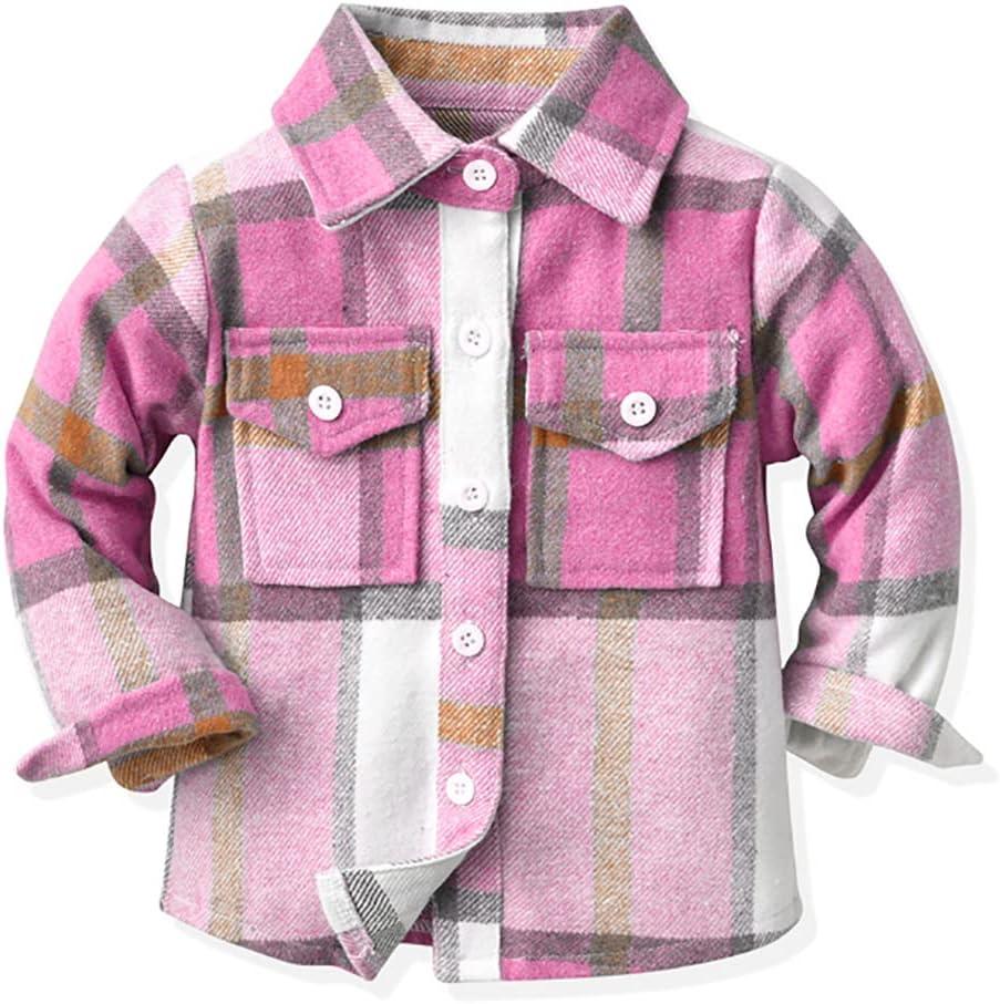 IBTOM CASTLE Boys Girls Flannel Plaid Shirt Jacket Long Sleeve Lapel Button Down Pocketed Shirts Regular Fit Casual Fall Coat (3-4T, Pink)