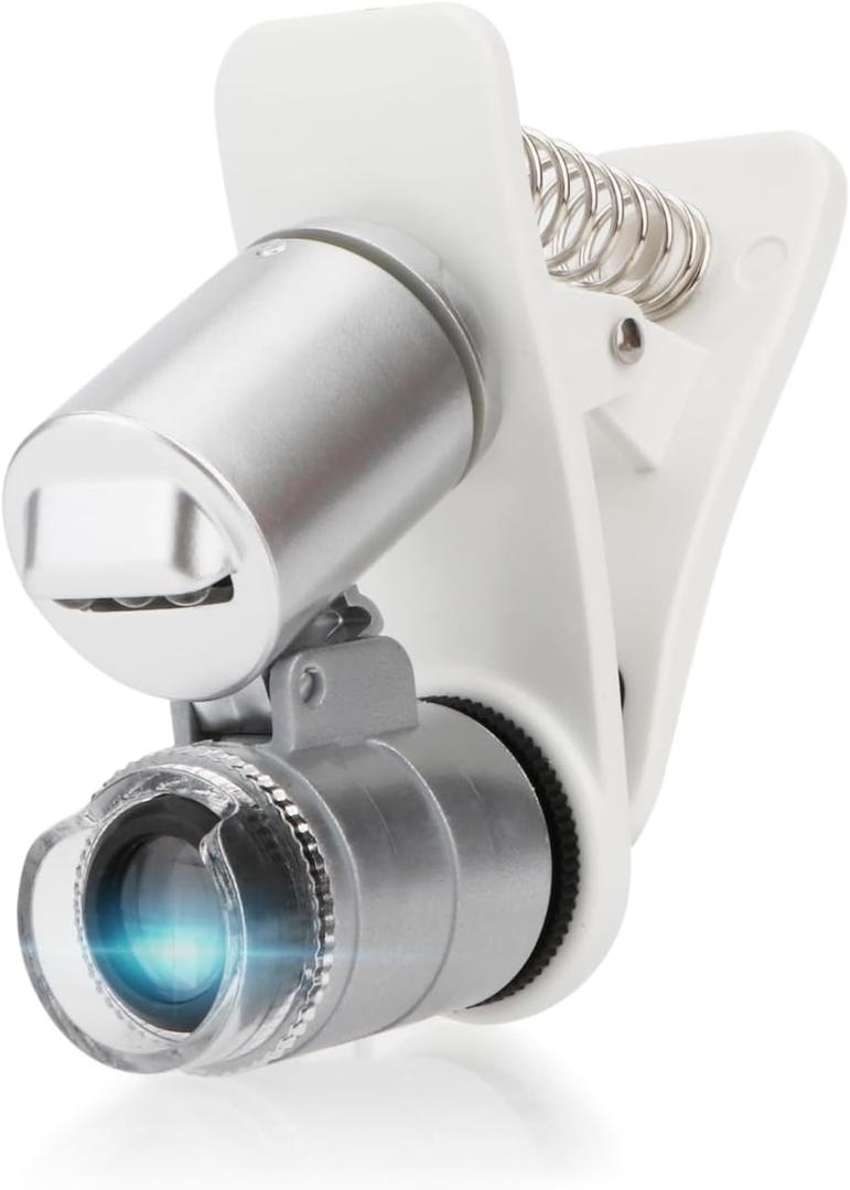 Rongon Clip-On Type Loupe 60X Zoom Microscopes Jewelers Magnifier Universal Micro Lens Jewelry Magnifying Glass with LED/UV Lights for Mobile iPhone Samsung More Smartphones