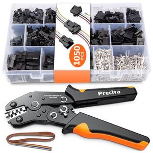 Preciva Crimping Tool Connector kit, 1050Pcs JST-SM Connectors Set, AWG28-18/0.08-1mm² Ratcheting Crimper Tool for Dupont, Molex, ATX, JST Series