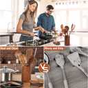 Mooues 9 Piece Natural Teak Wooden Kitchen Utensil Set with Spoon Rest - Comfort Grip Cooking Spoons and Utensils Holder