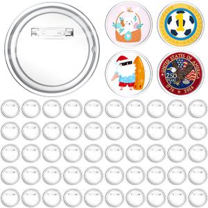 Chinco 50 Pack Acrylic Clear Button Pins Badge Clear Custom Button Pins Kit Blank Photo Bulk Make Your Own Buttons for DIY Craft Supplies(2.875 Inch)