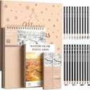 SuFly Sketchbook and Pencils Sets, Sketch Supplies Complete: Sketchbook 9x12, Watercolor Postcards, Graphite (12B-4H), Charcoal Pencils (Hard/Medium/Soft), Sketching Kit for Kids 9-12.