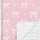 Bow Minky Baby Blanket 30 x 40 Inches for Girls, Soft Plush Receiving Blanket with Dotted Back, Gift for Toddler Newborn Infant Christmas Birthday Baby Shower