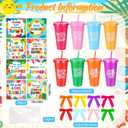 24 Sets End of the Year Gifts for Students - 24oz Summer Plastic Tumblers with Lids and Straws Bulk with Greeting Cards & Ribbons for Graduation, School Class Prizes, Beach Pool Party Favors