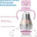 Bakpoco Stainless Steel Sippy Straw Cup for Toddlers 1-3 Years Old, Insulated Toddler Water Bottle Baby Training Tumbler with Handles, 8oz Kids Straw Cups for Travel, Daycare & At Home, Pink