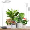 LORDEM Grow Light, LED Plant Light for Indoor Plants Growing, Full Spectrum Desk Growth Lamp with Automatic Timer for 4H/8H/12H, 4 Dimmable Levels, Height Adjustable 9.8"-30.6" (White with Base)