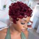 VRZ Short Human Hair Wigs for Black Women Pixie Cut Wig Human Hair Machine Made Burgundy 99J Chic Glueless Short Curly Wigs With Bangs Color 99J#S58#PH