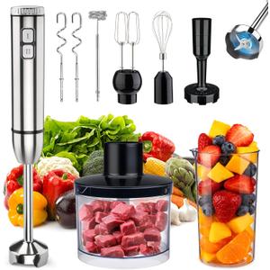 Immersion 8 in 1 Hand Blender 25 Speed & Turbo Mode Handheld Blenders Electric Sitck Blender with Beaker Chopper Milk Frother Frother Grinder and Mixer