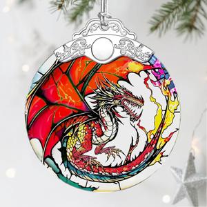 Dragon Christmas Ornaments, Stained Glass Christmas Decorations  Ideal Gifts for Dragon Lovers, Holiday & Xmas Gift Ideas (Red Dargon)