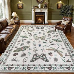 8x10 Area Rugs Living Room Rug: Vintage Washable Rug Floral Soft Carpet Indoor Floor Non-Slip Boho Stain Resistant Large Carpets for Bedroom Kids Nursery Dining Room Farmhouse Home Office Beige