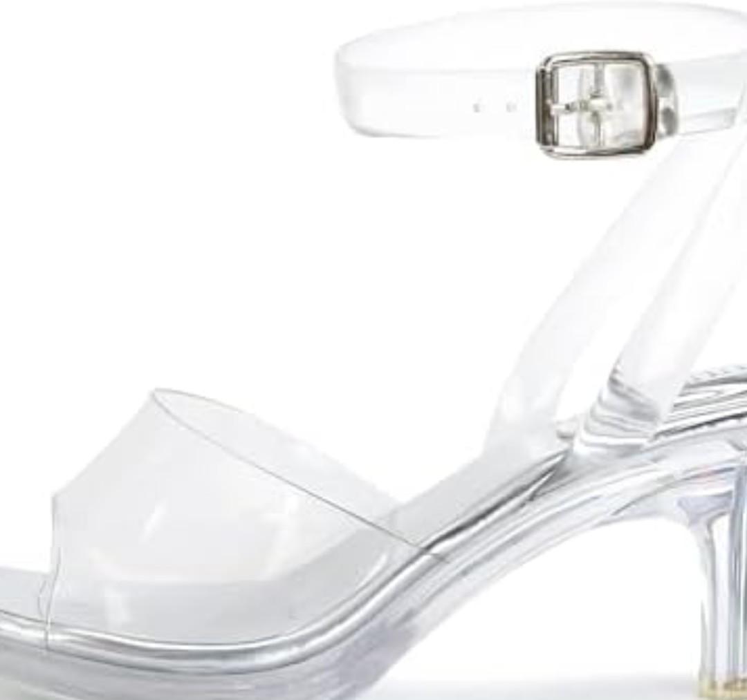 NBUUNBU Clear Strappy Heels For Women Transparent Ankle Strap Platform High Heeled Sandals Sexy Stiletto Comfortable Crystal Dress Shoes Adjustable Buckle Open Toe Pump Mules Size 41