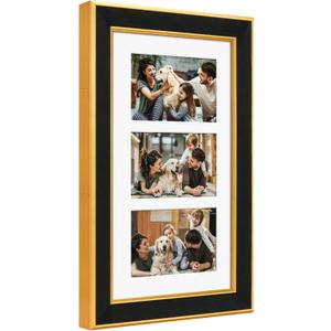 Suede 8x14 Picture Frame Display 3 Opening 4x6 Picture Frames Collage Wall Decor with Mat,Multi Photo Frame for Plexiglass,Wall Decor,1Pack,Black