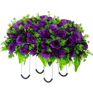 Artificial Headstone Flower Saddle, Silk Cemetery Flowers Saddles, Artificial Rose Bouquet Grave Memorial Flowers with Headstone Flower Saddle for Graveyard Headstones Decoration (Purple)