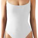 SUUKSESS Women Sexy Square Neck Thong Bodysuit Backless Cami Bodysuit Top (White, M)