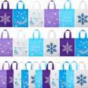 Svee 24 Pcs Nonwoven Snowflake Goodie Bags Winter Christmas Party Favors Gifts Reusable Bags Birthday Blue White Candy Treat Packings with Double Printed Party Supplies