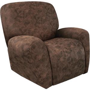 Leather Look Recliner Chair Covers Stay in Place 4-Piece Lazy Boy Recliner Slipcovers for Reclining Chair Furniture Protector Spandex Fabric Washable (Large, Dark Brown)