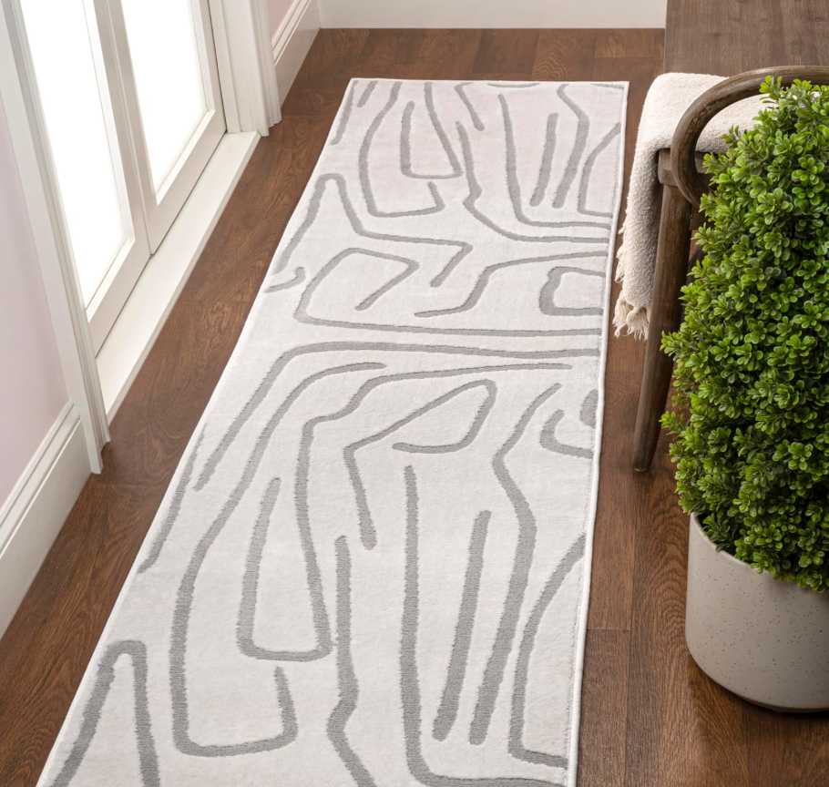 JONATHAN Y Graphic Lines High-Low Runner Rug 2X8 White/Light Gray, Alcina Modern Scandinavian for Living Room, Bedroom, Kitchen, Easy-Cleaning, High Traffic, Pet-Friendly, Non-Shedding SND102C-28