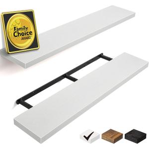 BAYKA Floating Shelves, 36 inch Wall Mounted Rustic Wood Shelves for Bathroom, Bedroom, Living Room, Kitchen, Office, Hanging Shelf for Books/Storage/Decor(White,Set of 2) (C. White - Modern Minimalist Style)