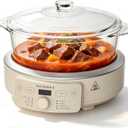 MAGNIFIQUE Slow Cooker, 4.5 Quart 8-in-1 Glass Pot Multi-Cooker, Non-Toxic Slow Cooker with Removable Borosilicate Glass Pot, for Rice, Pasta, Steam & Proof, Oatmeal