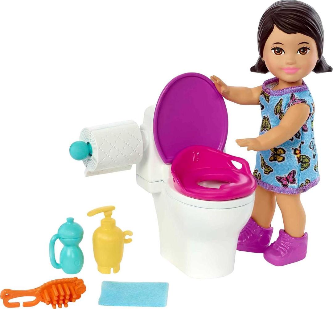 Barbie Skipper Babysitters, Inc. Playset with Brunette Doll in Butterfly Dress, Potty & Bathroom-Themed Accessories