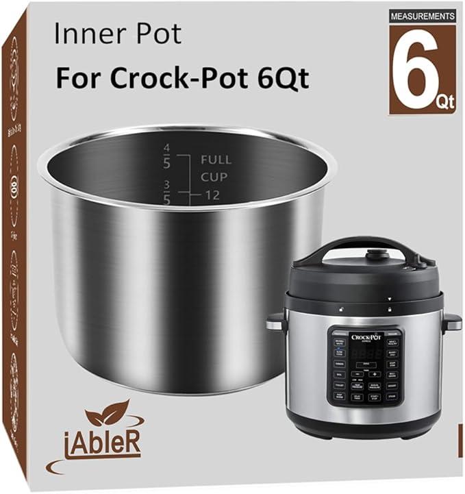 Inner Pot for Crock Pot 6 Quart  Stainless Steel Replacement Pot for CrockPot 6 Qt MultiCooker Crockpot 6 Quart Pressure Cooker 2100467 Accessories Parts