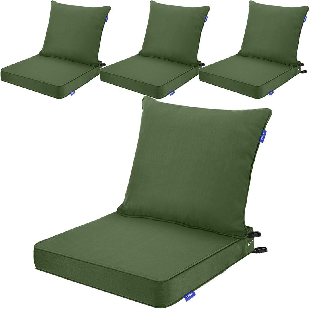 Deep Seat Cushions, Outdoor Cushions, Patio Furniture Cushions, Deep Seat & Back Cushion Patio Cushions for Backyard Couch Sofa Fade Resistant (24x24x4 inches 4 Sets, Solid Moss Green)
