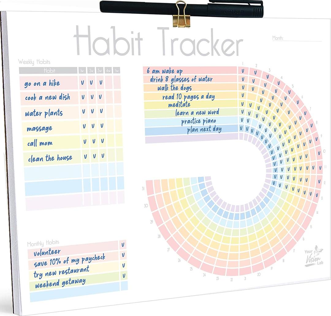 Habit Tracker Calendar - Tracking Journal planner pad 25 PAGES 2 YEARS with magnet and hanging hook pen holder to do list notepad magnets for fridge atomic habits gift bullet journal planner 11"x 8.5"