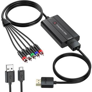 Male Component to HDMI Converter for DVD/STB/VHS with Female Component to Display on HDTVs(Not for 240P PS1 Games), 1080P YPbPr to HDMI Converter