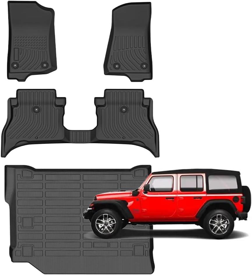 for Jeep Wrangler 4xe Rubicon/Sahara/Sport S/Willys Floor Mats 2021-2026(4 Door, Not for JL, JK),Car Mats for Jeep Wrangler 4xe 4 Door All Weather Anti-Slip Mats Cargo Liner Accessories