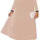 ZESICA Women's Spring Pleated Sweater Dress Long Sleeve Crewneck Ribbed Knitted Midi Dresses, S