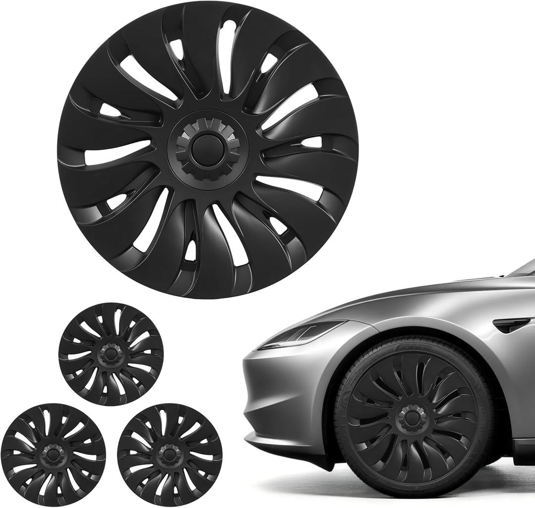 VEVOR Hubcaps Wheel Covers for 2021-2024 Tesla Model Y, 19 Inch Set of 4 Wheel Rim Cover Hubcaps OEM Style Replacement, R19 Size Snap On Car Hub Caps, Premium 14-Spoke ABS Tire Rim Caps, Matte Black