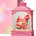 Valentines Snow Globe Lantern with Timer and Music, USB and Battery Tabletop