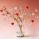 2 x 36 Pcs Valentines Heart Shaped Ornaments Valentine Heart Decorations Pink Red Silver Rose Gold Heart Ornaments for Romantic Christmas Wedding Anniversary Valentines Tree Hanging Decorations