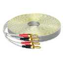 16/2 Speaker Flat Wire Cable with Banana Tip Plugs 20 FT, 16 Gauge AWG Wire, Tinned OFC Copper, Transparent Jacket with Yellow Polarity Marker, for Indoor & Outdoor, Hi-Fi Sound