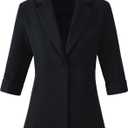 Beninos Womens 3/4 Sleeve Blazers Business Casual Solid Lightweight Suit Jacket Office Blazer, Black, Large